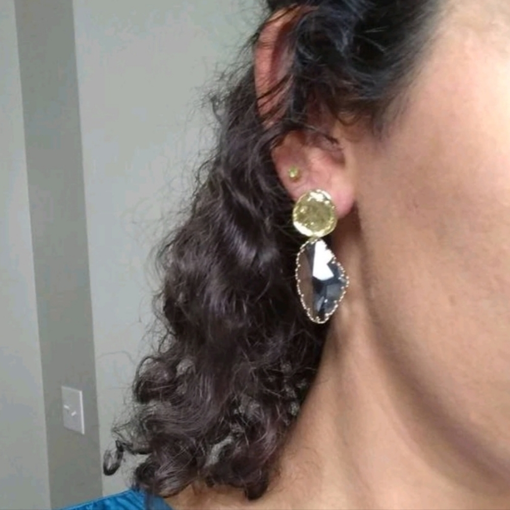 Gold 16k statement earrings tone dangle faux crystal classic formal 💖2/$30 - Picture 4 of 11